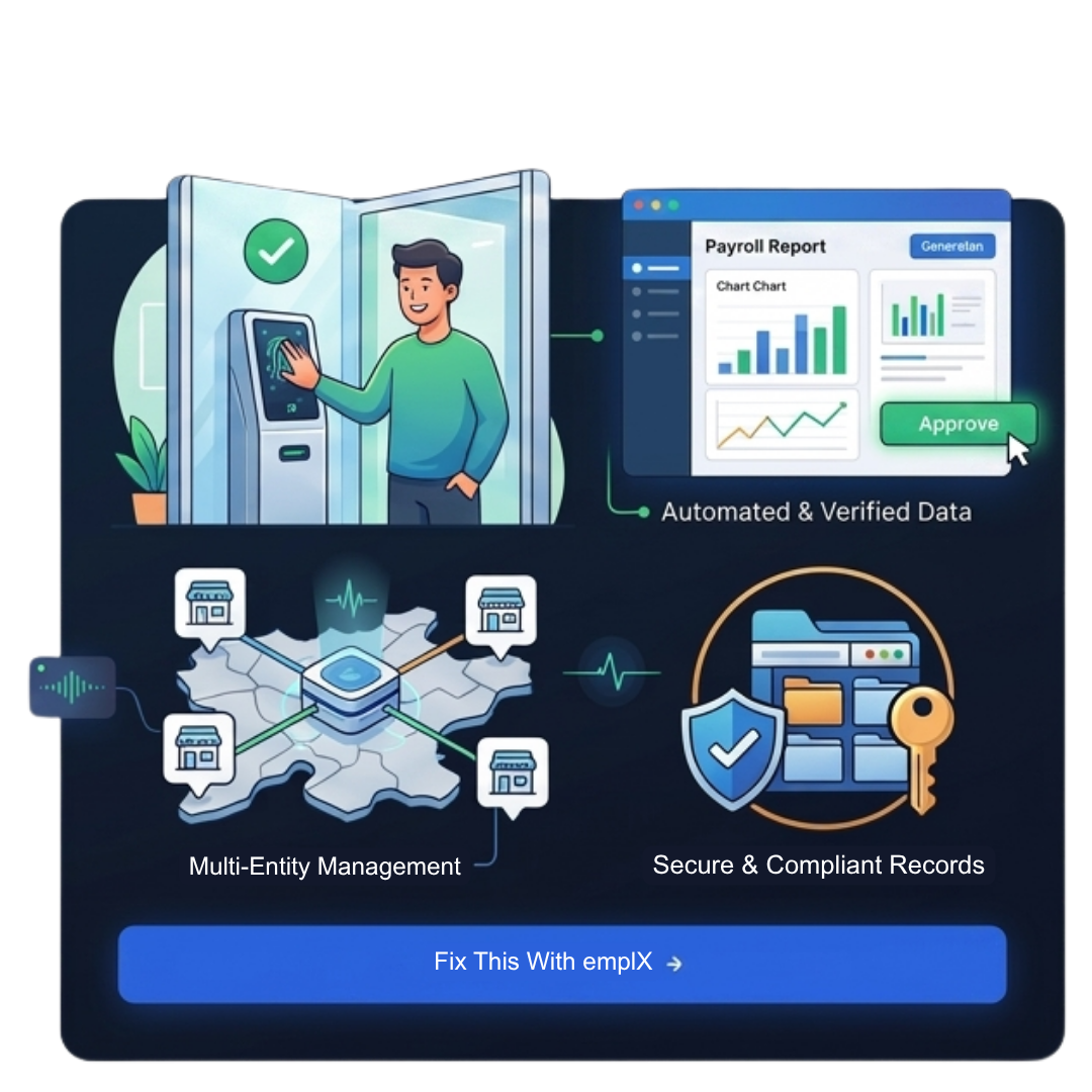 Biometric attendance device connected to emplX HRMS